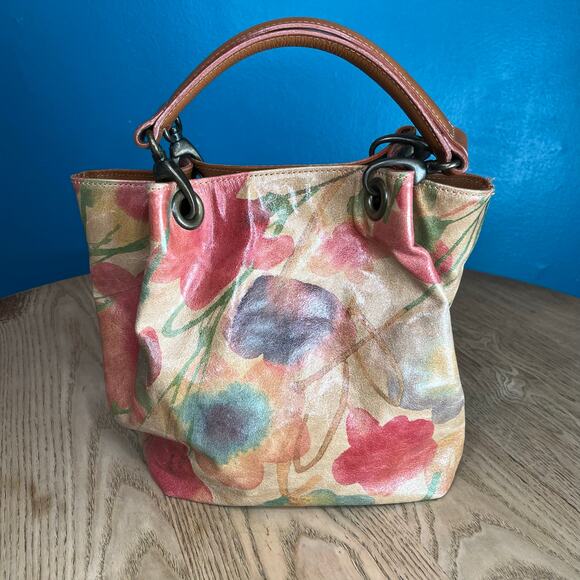 Maurizio Taiuti Italian Leather Floral Watercolor Women’s Bucket Bag Multi Color - Picture 2 of 10